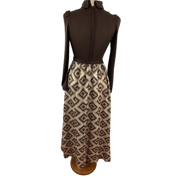 Vintage 70s Cindy Juniors Leboff Mod Maxi Dress Peekaboo Bodice Metallic Skirt - Picture 4 of 11